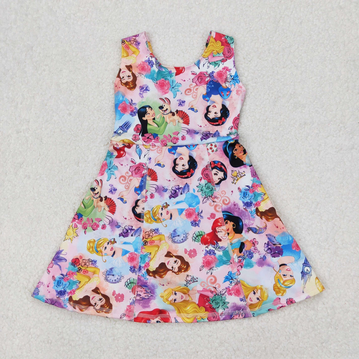 GSD2136  Cartoon Princess Flowers Print Girls Summer Shorts Knee Length Yoga Dress