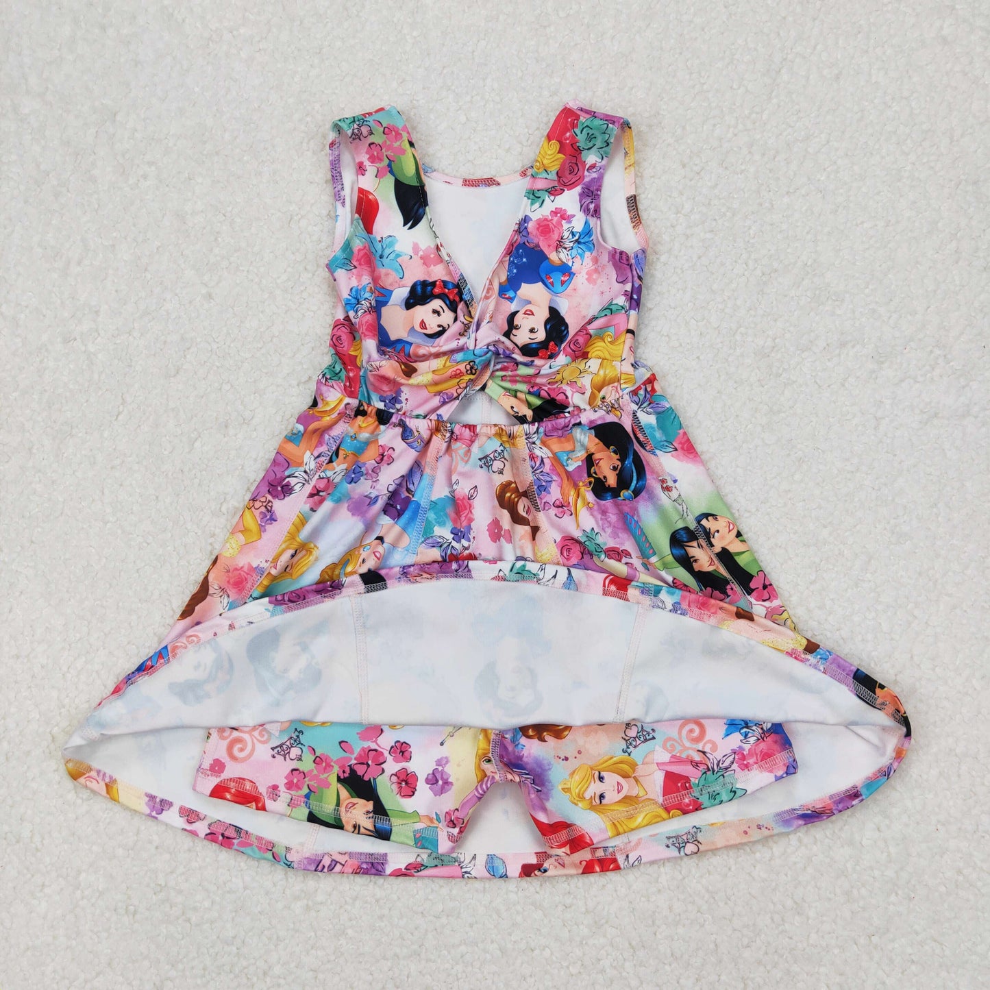 GSD2136  Cartoon Princess Flowers Print Girls Summer Shorts Knee Length Yoga Dress