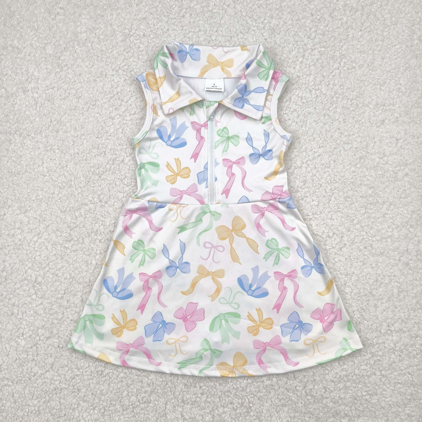 GSD2141 Colorful Bows Print Girls Zipper Summer Shorts Knee Length Yoga Dress