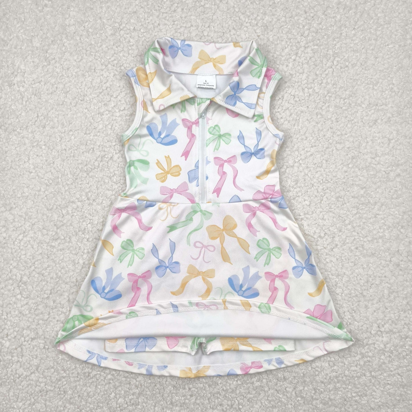 GSD2141 Colorful Bows Print Girls Zipper Summer Shorts Knee Length Yoga Dress