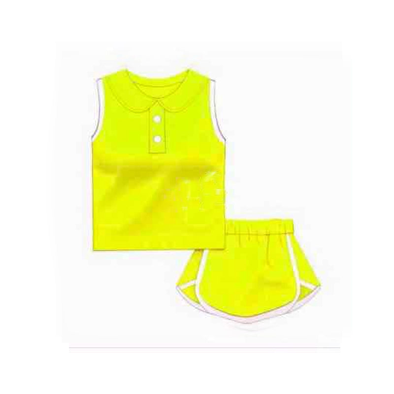 (Pre-order)GSD2161 Yellow Color Sleeveless Polo Top Skirts Shorts Girls Summer Sports Clothes Set