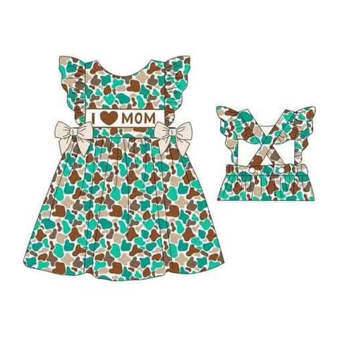 (Pre-order)GSD2223 I LOVE MOM Camo Print Girls Summer Knee Length Dress