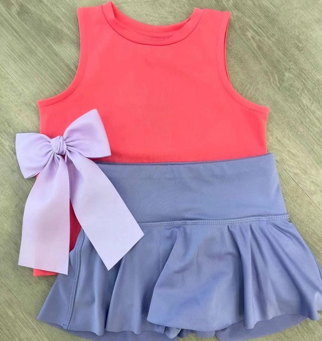 (Pre-order)GSD2242 Red Tank Top Blue Bottom Skirts Girls Summer Yoga Clothes Set