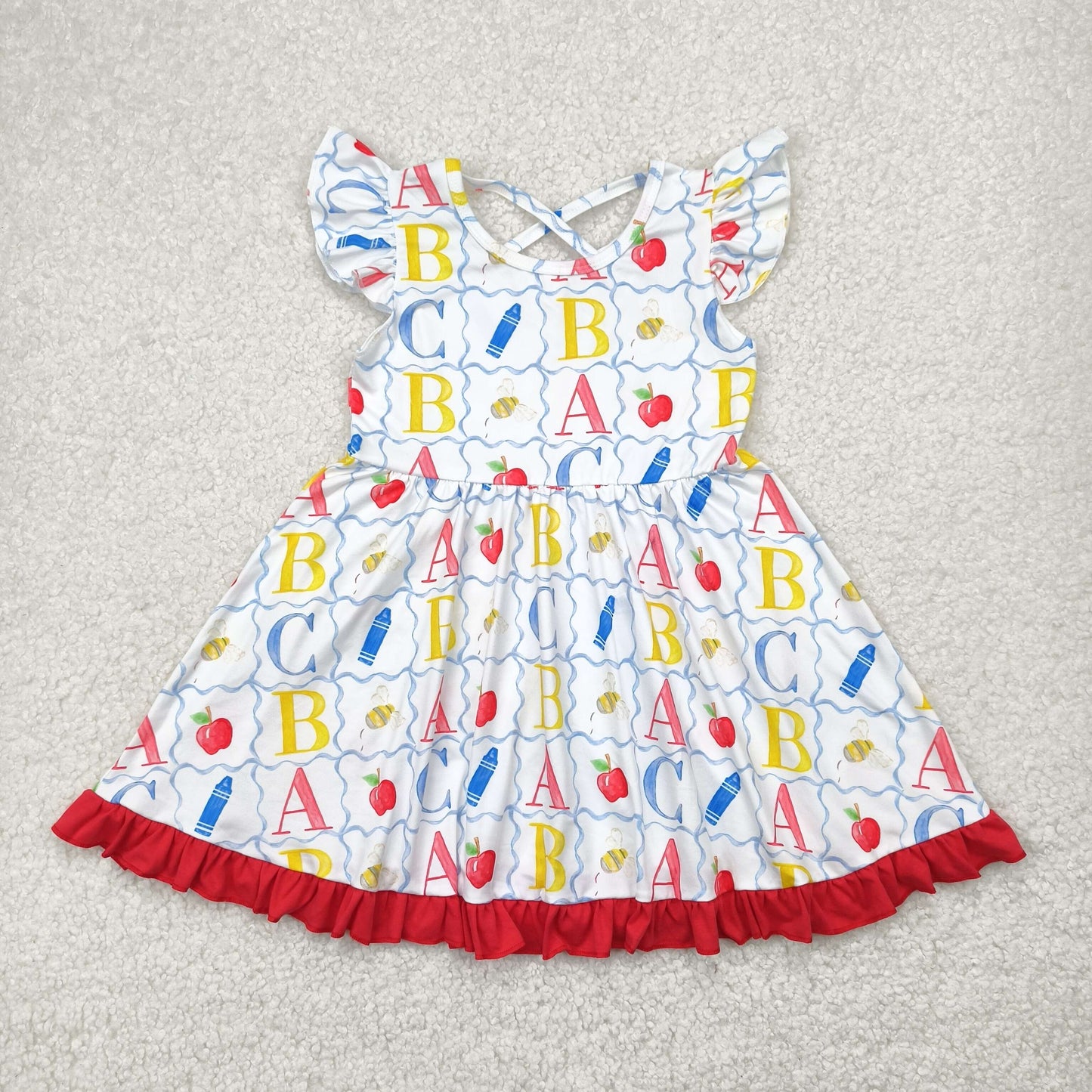 GSD2258 Apple ABC Print Girls Back to School Knee Length Dress