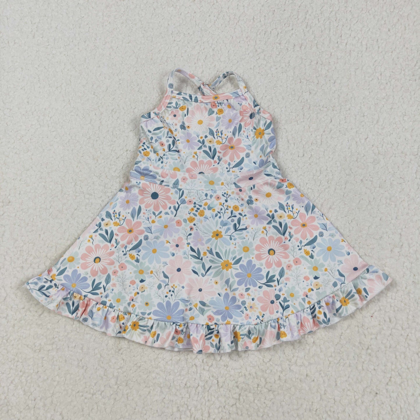 GSD2281 Colorful Flowers Print Girls Summer Knee Length Shorts Yoga Dress