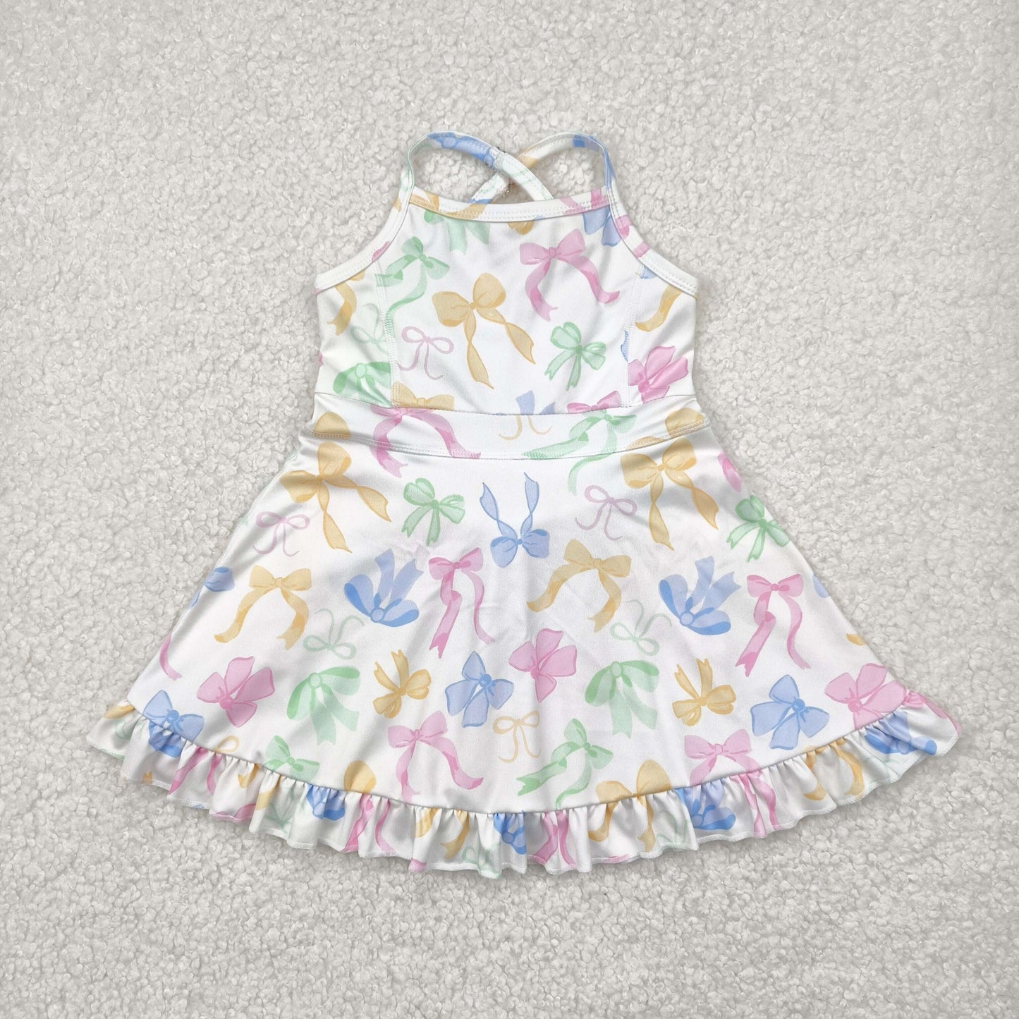 GSD2289 Colorful Bows Print Girls Summer Knee Length Shorts Yoga Dress