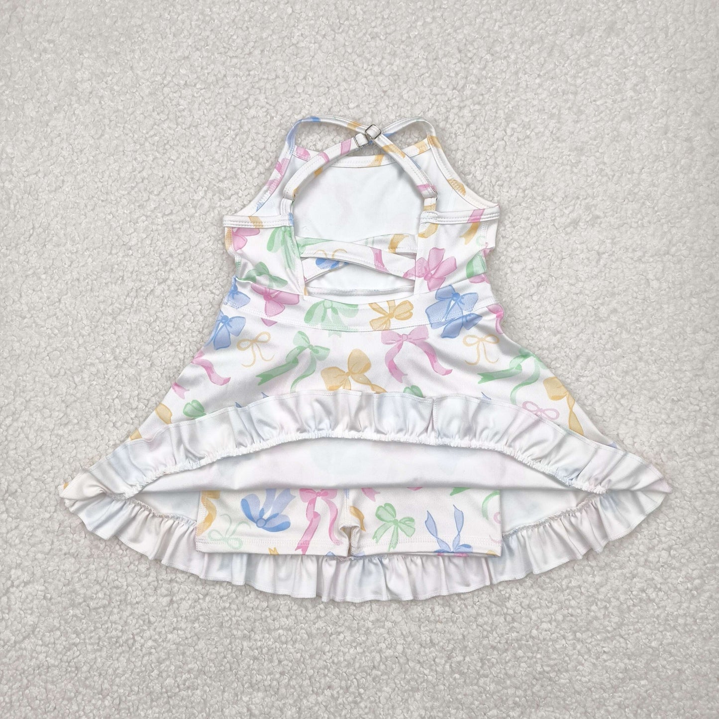 GSD2289 Colorful Bows Print Girls Summer Knee Length Shorts Yoga Dress