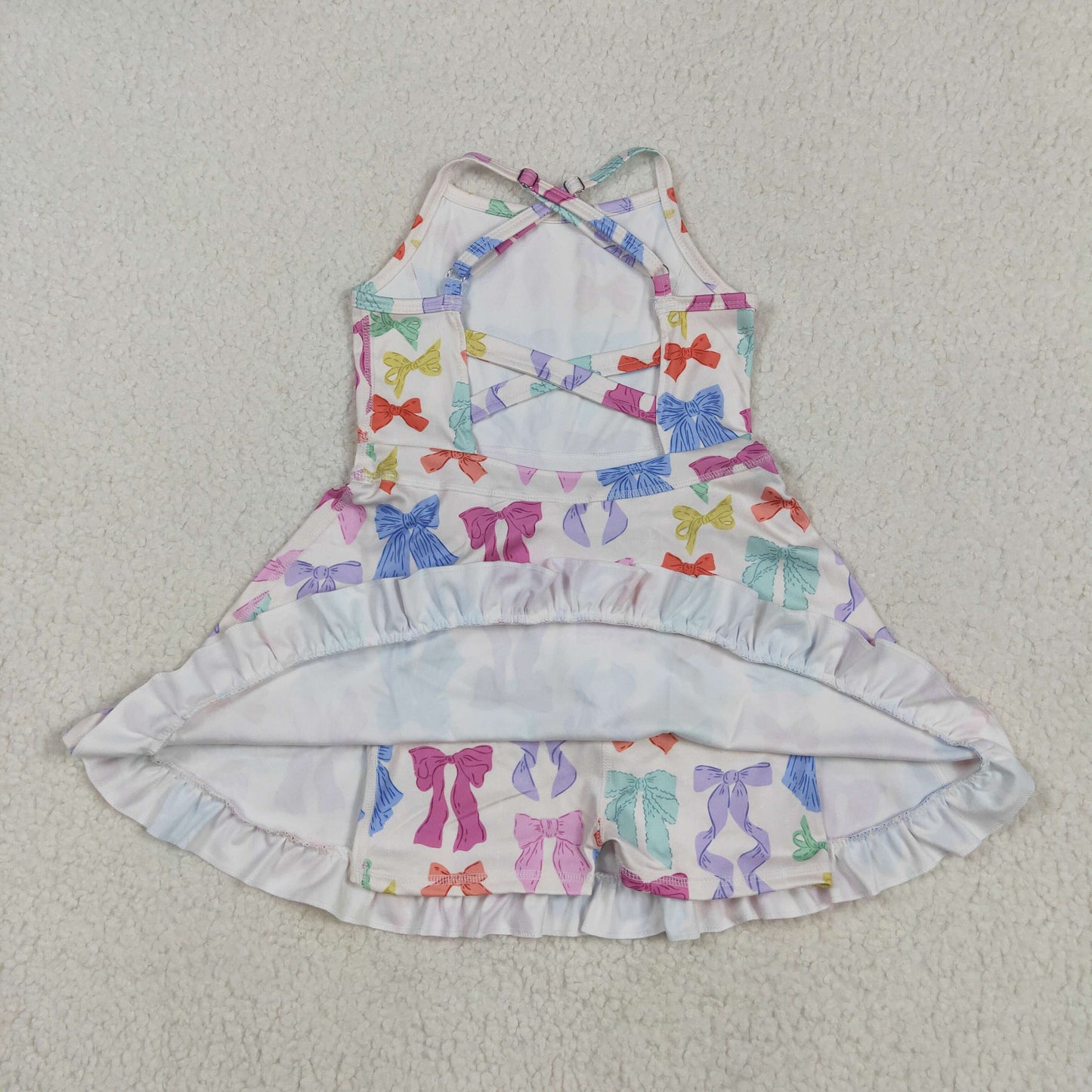 GSD2291 Colorful Bows Print Girls Summer Knee Length Shorts Yoga Dress