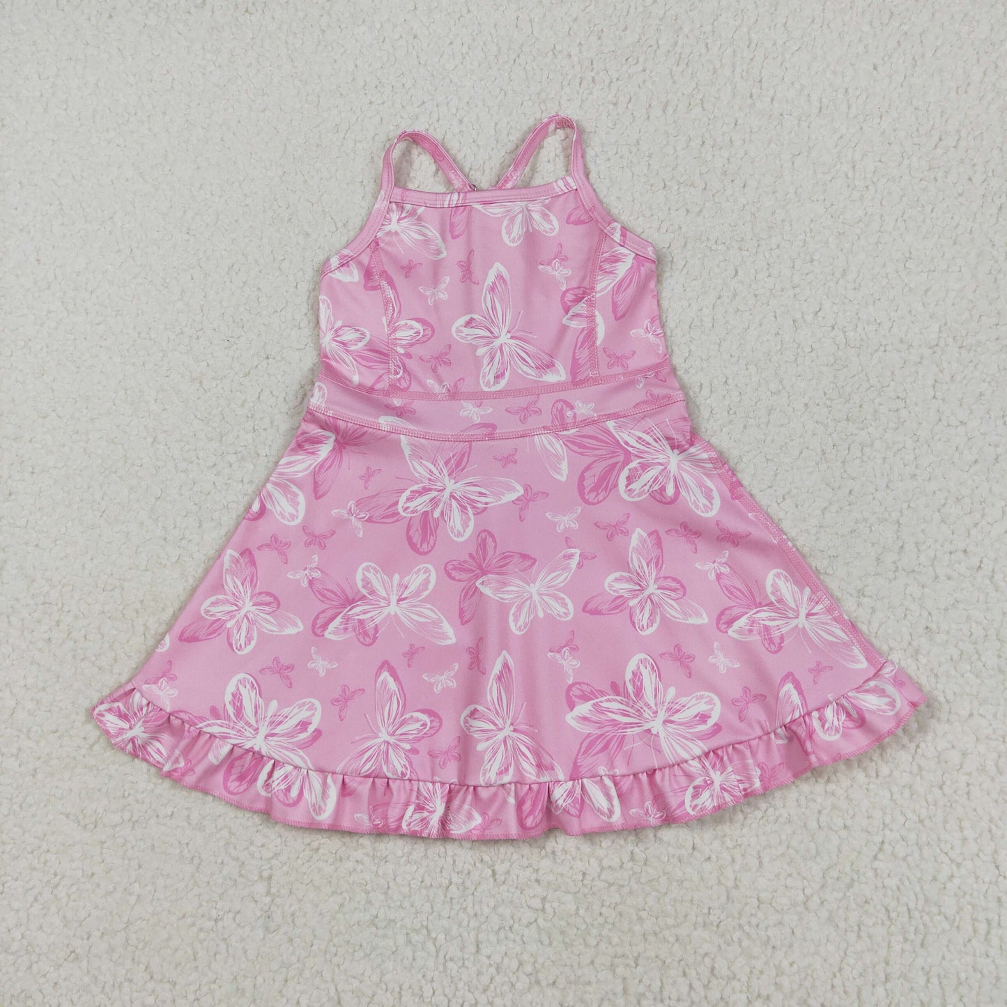 GSD2292 Butterfly Pink Print Girls Summer Knee Length Shorts Yoga Dress