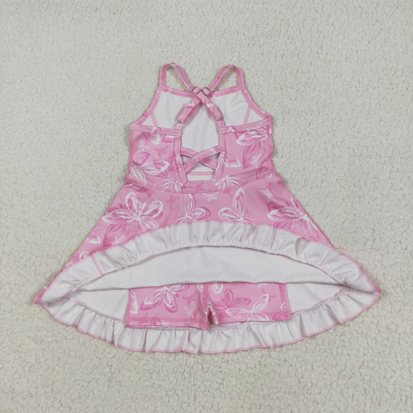 GSD2292 Butterfly Pink Print Girls Summer Knee Length Shorts Yoga Dress