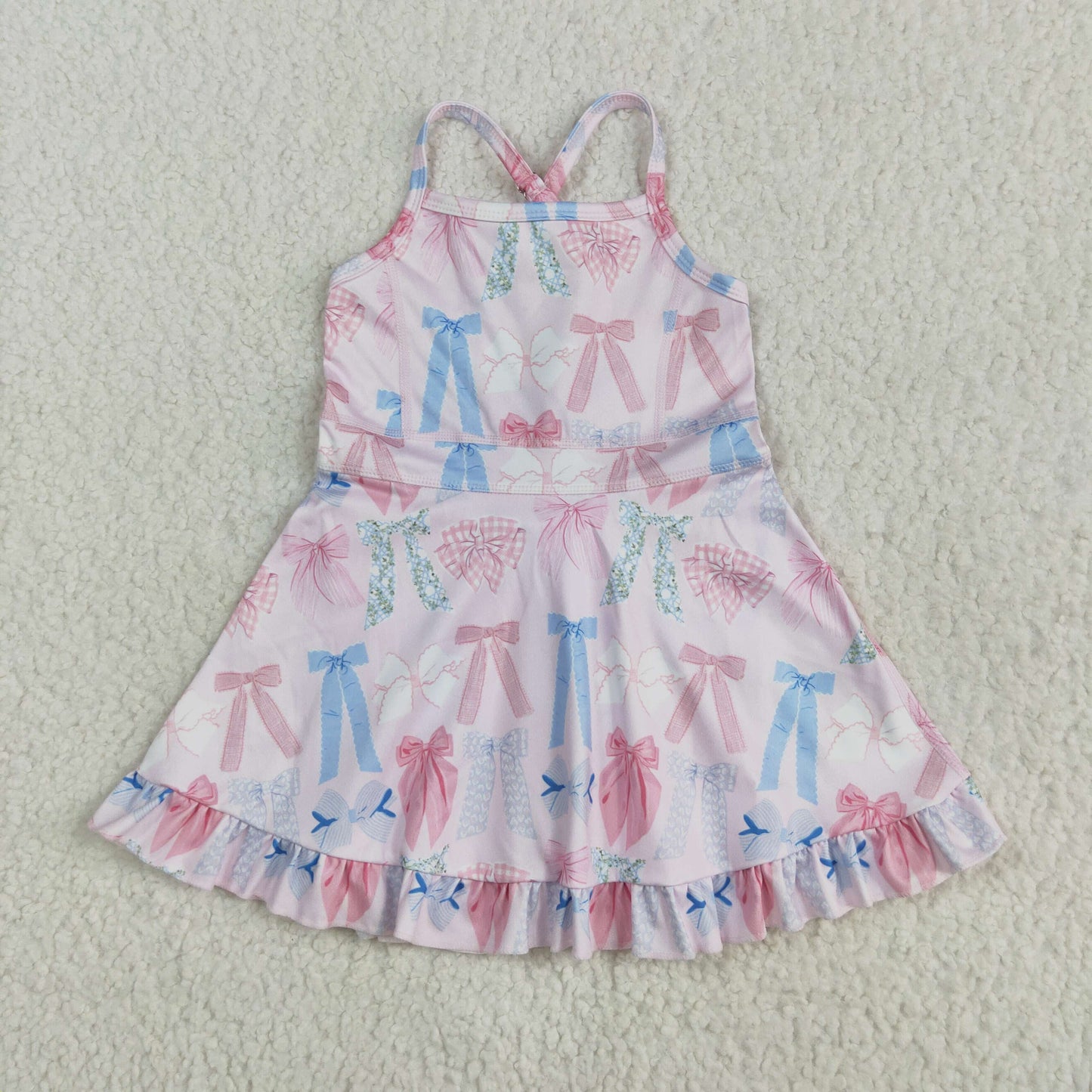 GSD2295 Colorful Bows Print Girls Summer Knee Length Shorts Yoga Dress