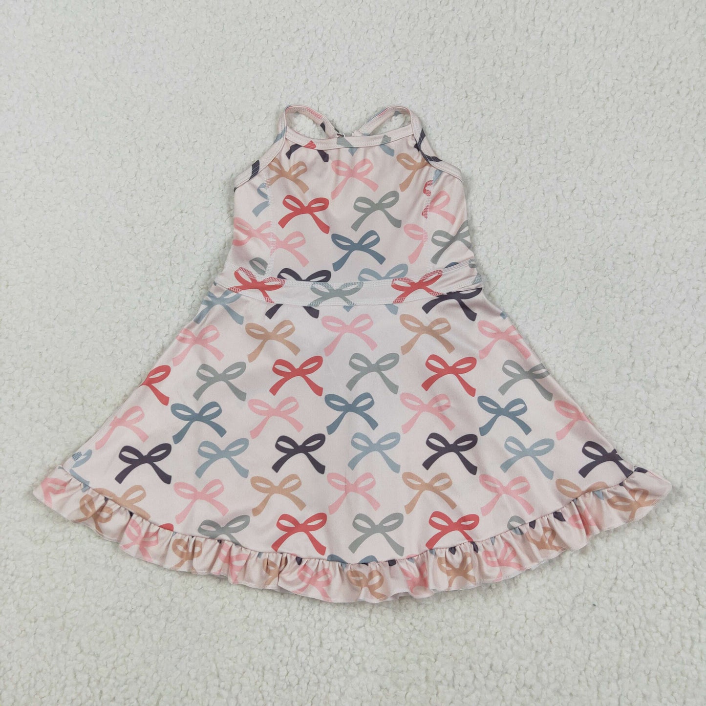 GSD2296 Bows Print Girls Summer Knee Length Shorts Yoga Dress
