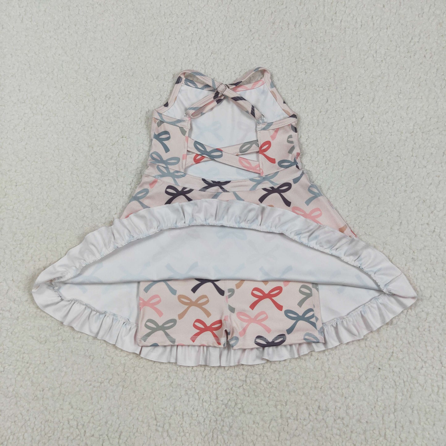 GSD2296 Bows Print Girls Summer Knee Length Shorts Yoga Dress