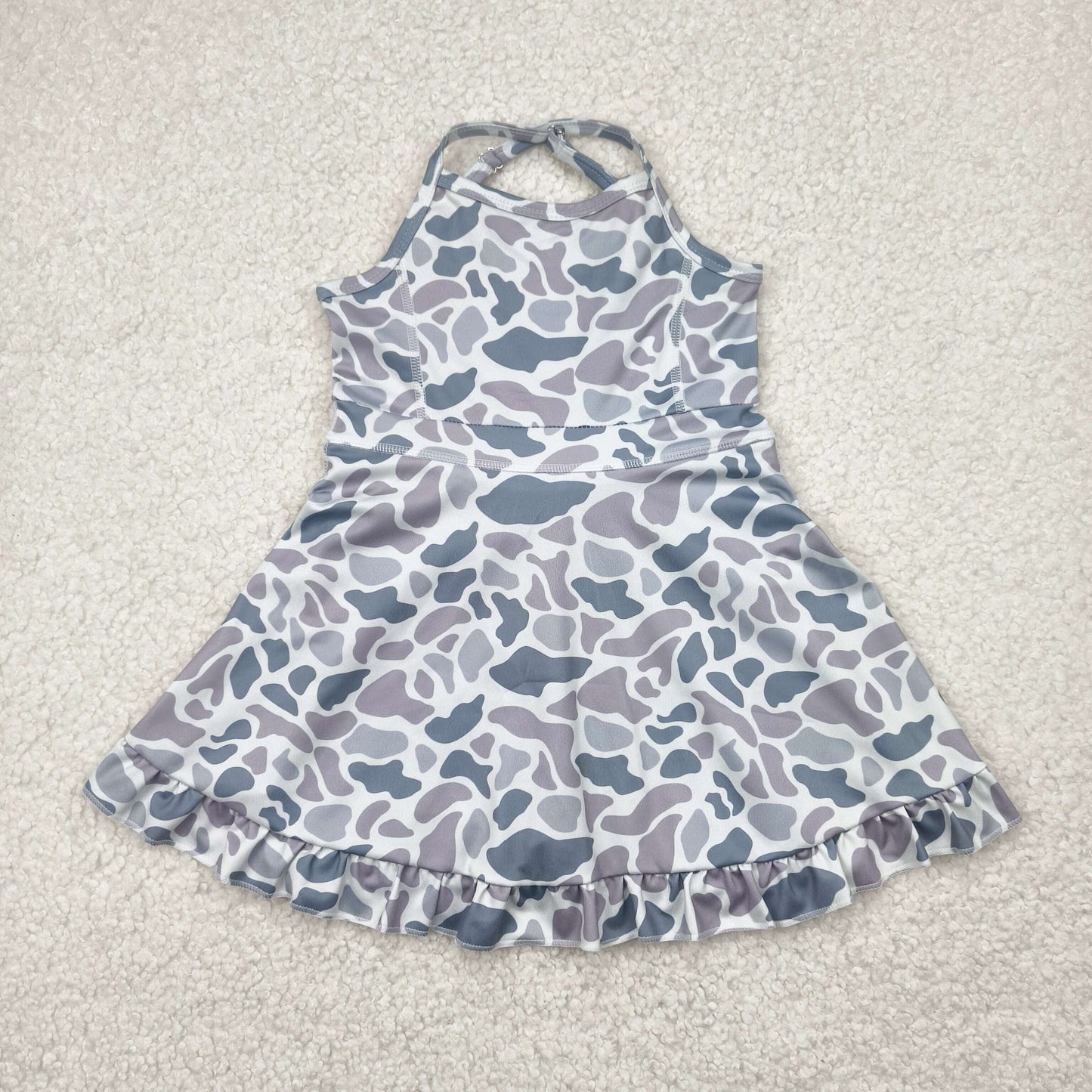 GSD2308 Grey Camo Print Girls Summer Knee Length Shorts Yoga Dress