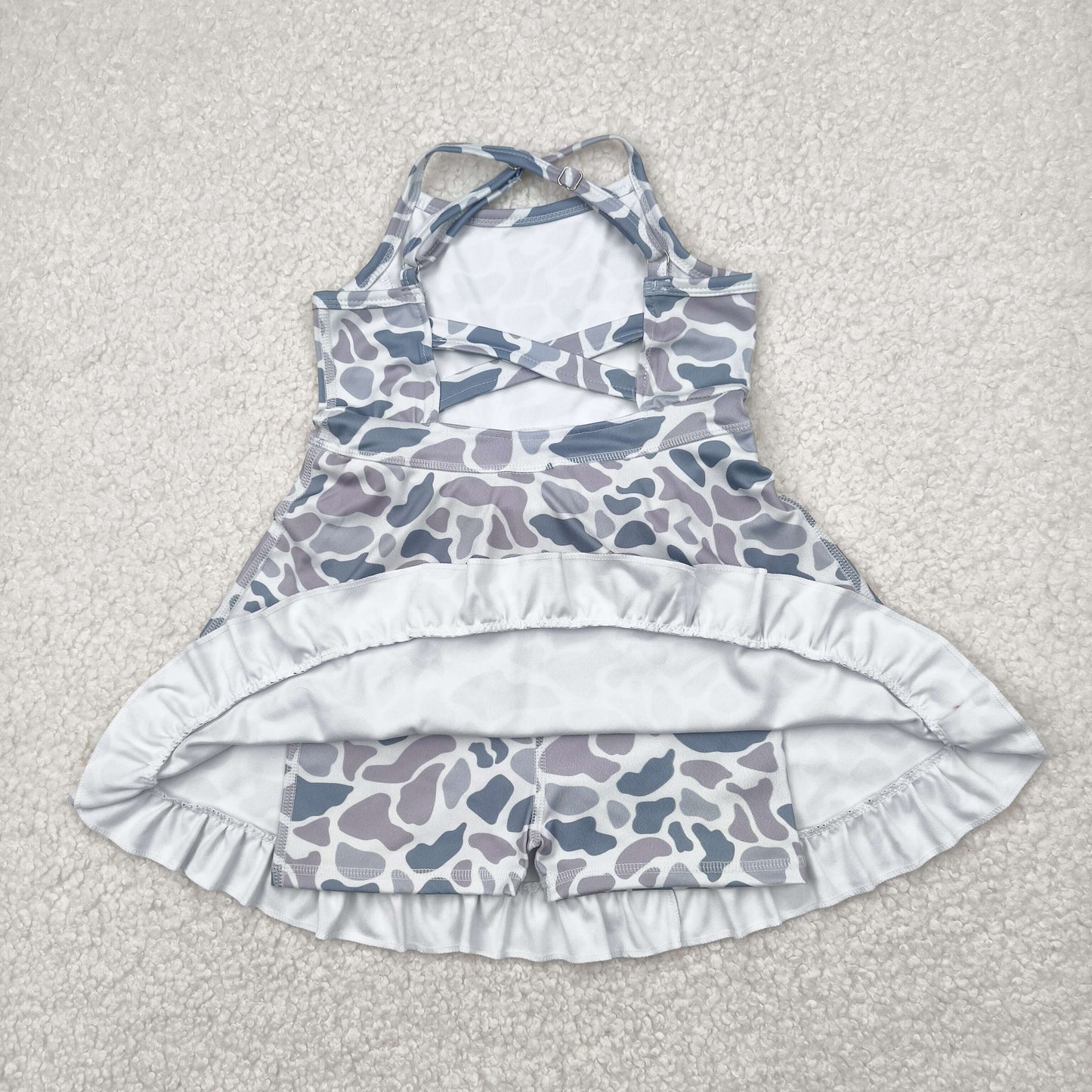 GSD2308 Grey Camo Print Girls Summer Knee Length Shorts Yoga Dress