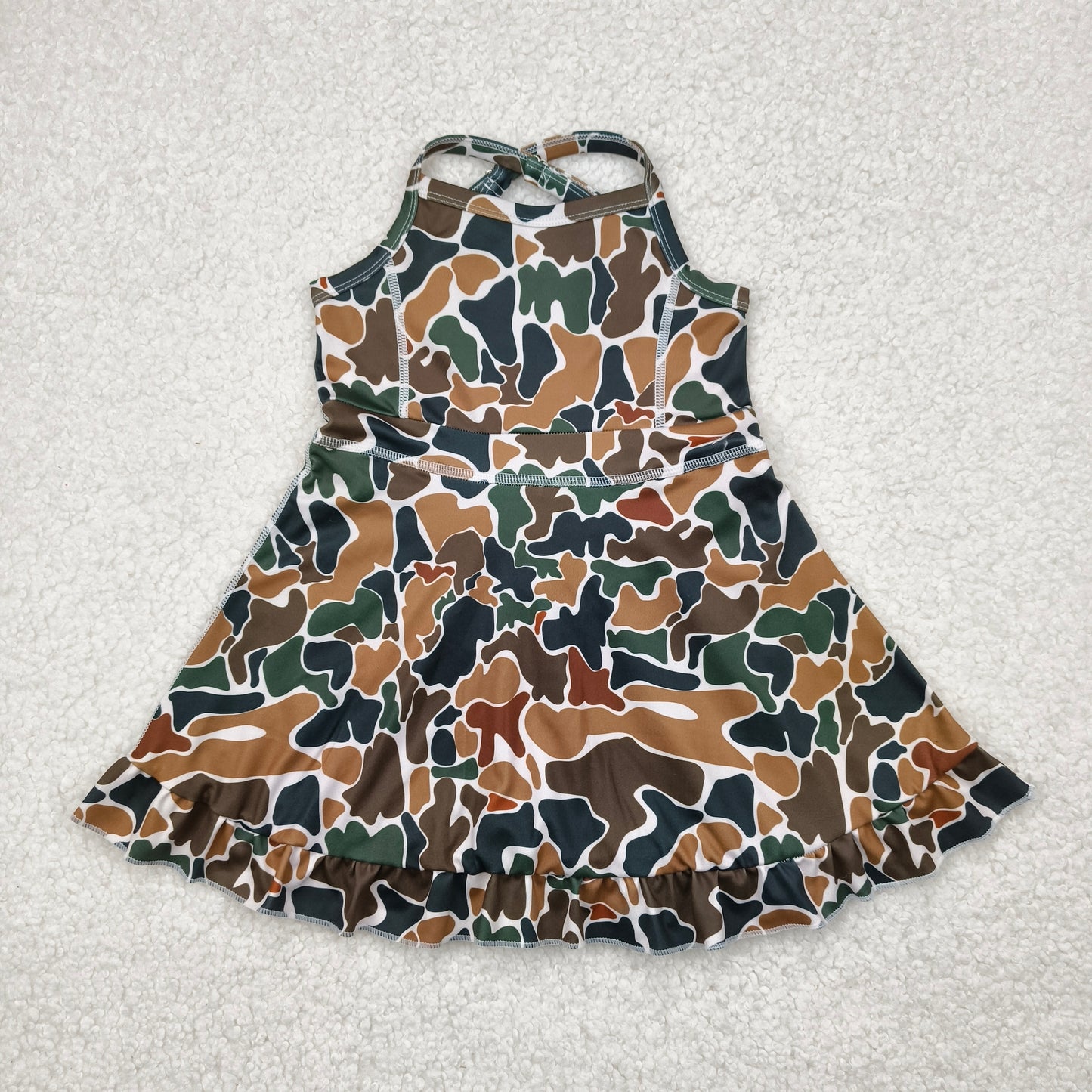 GSD2309 Brown Camo Print Girls Summer Knee Length Shorts Yoga Dress