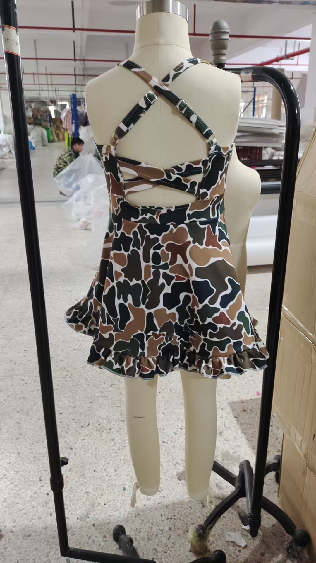 GSD2309 Brown Camo Print Girls Summer Knee Length Shorts Yoga Dress