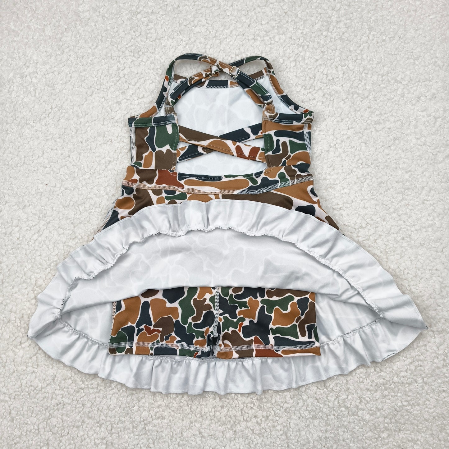 GSD2309 Brown Camo Print Girls Summer Knee Length Shorts Yoga Dress