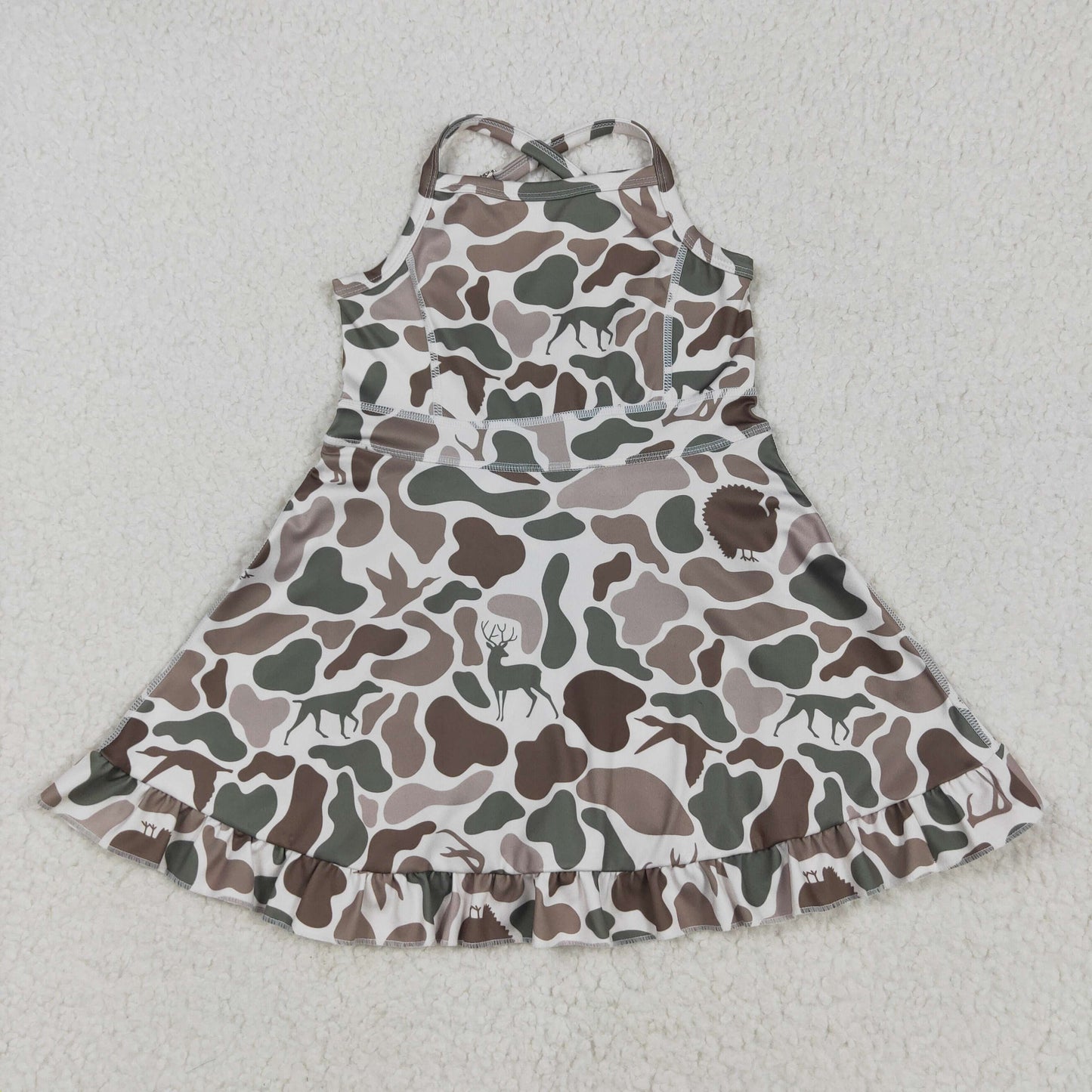 GSD2311 Dog Duck Deer Camo Print Girls Summer Knee Length Shorts Yoga Dress