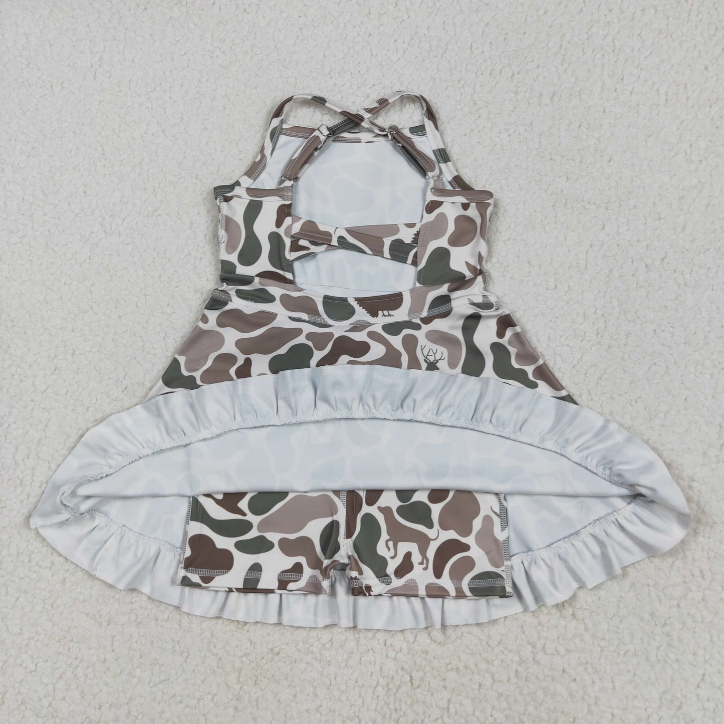 GSD2311 Dog Duck Deer Camo Print Girls Summer Knee Length Shorts Yoga Dress