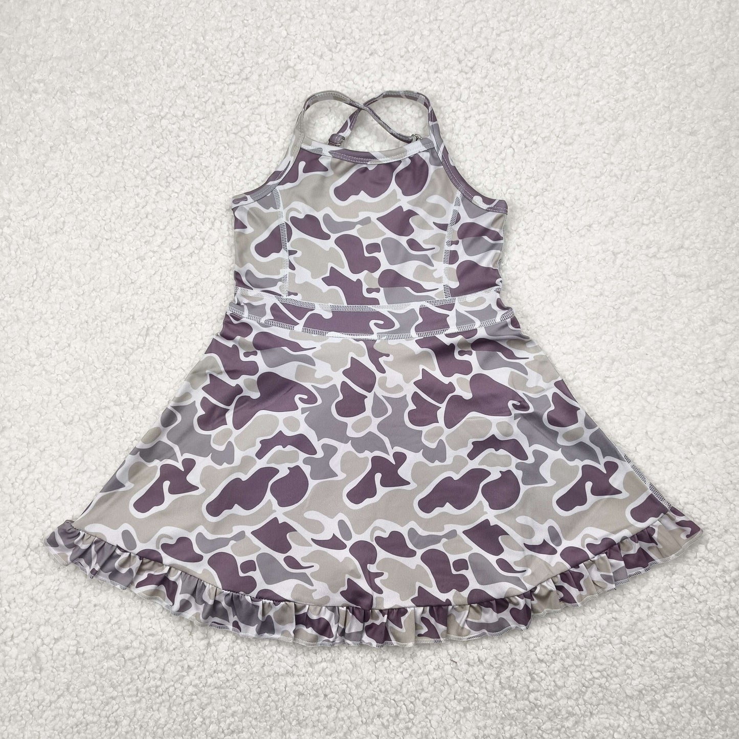 GSD2312 Dark Brown Camo Print Girls Summer Knee Length Shorts Yoga Dress