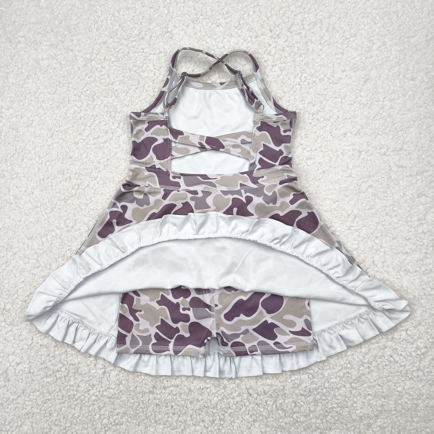 GSD2312 Dark Brown Camo Print Girls Summer Knee Length Shorts Yoga Dress