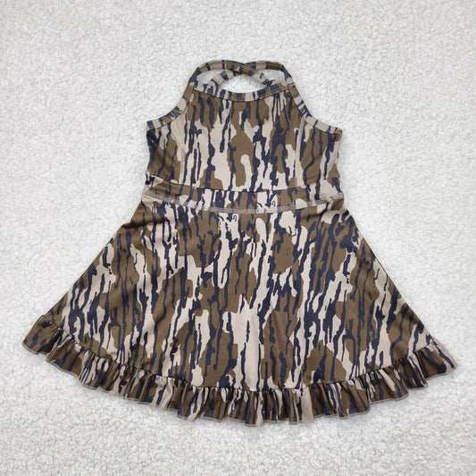 GSD2314 Camo Print Girls Summer Knee Length Shorts Yoga Dress