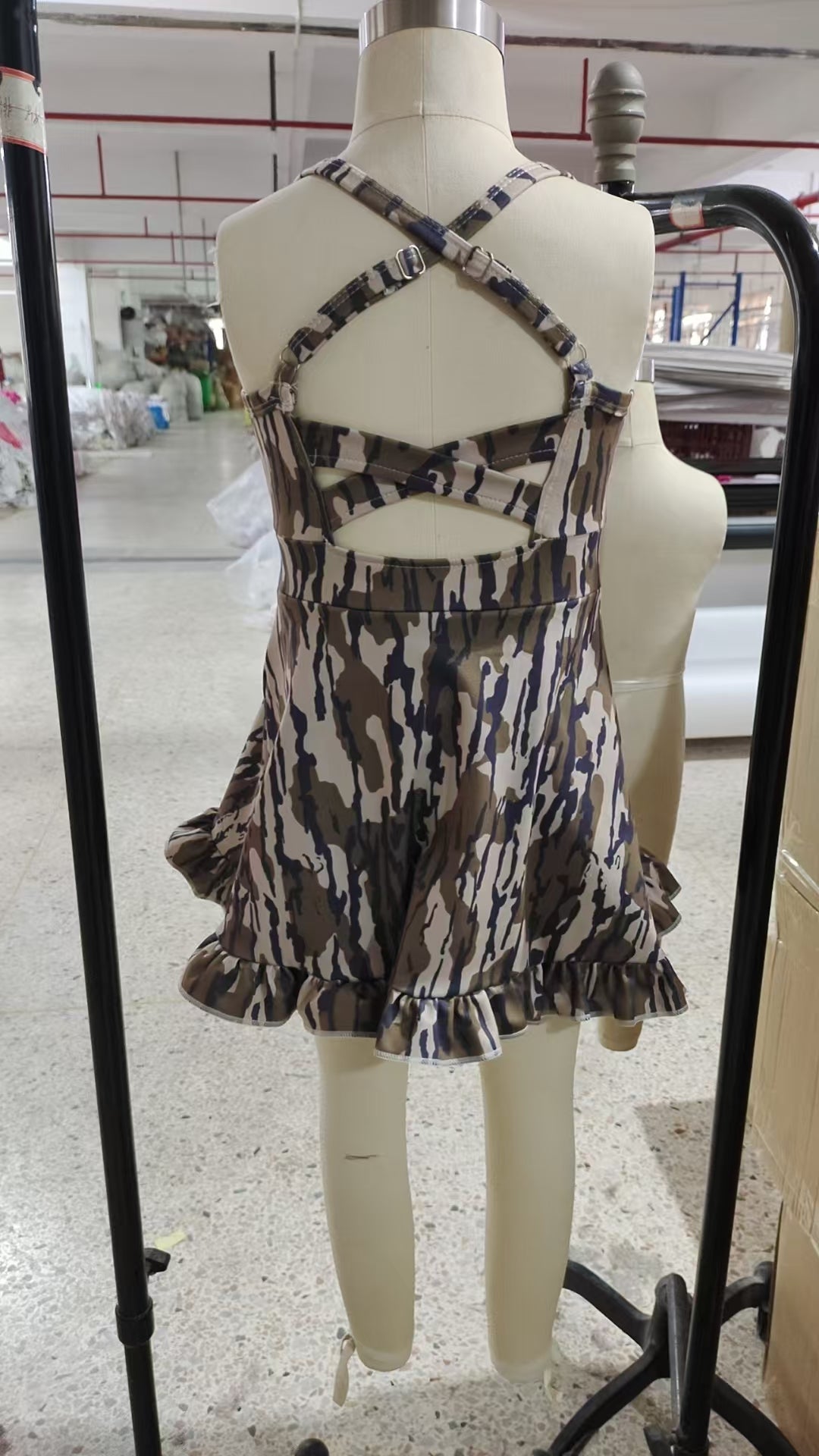 GSD2314 Camo Print Girls Summer Knee Length Shorts Yoga Dress