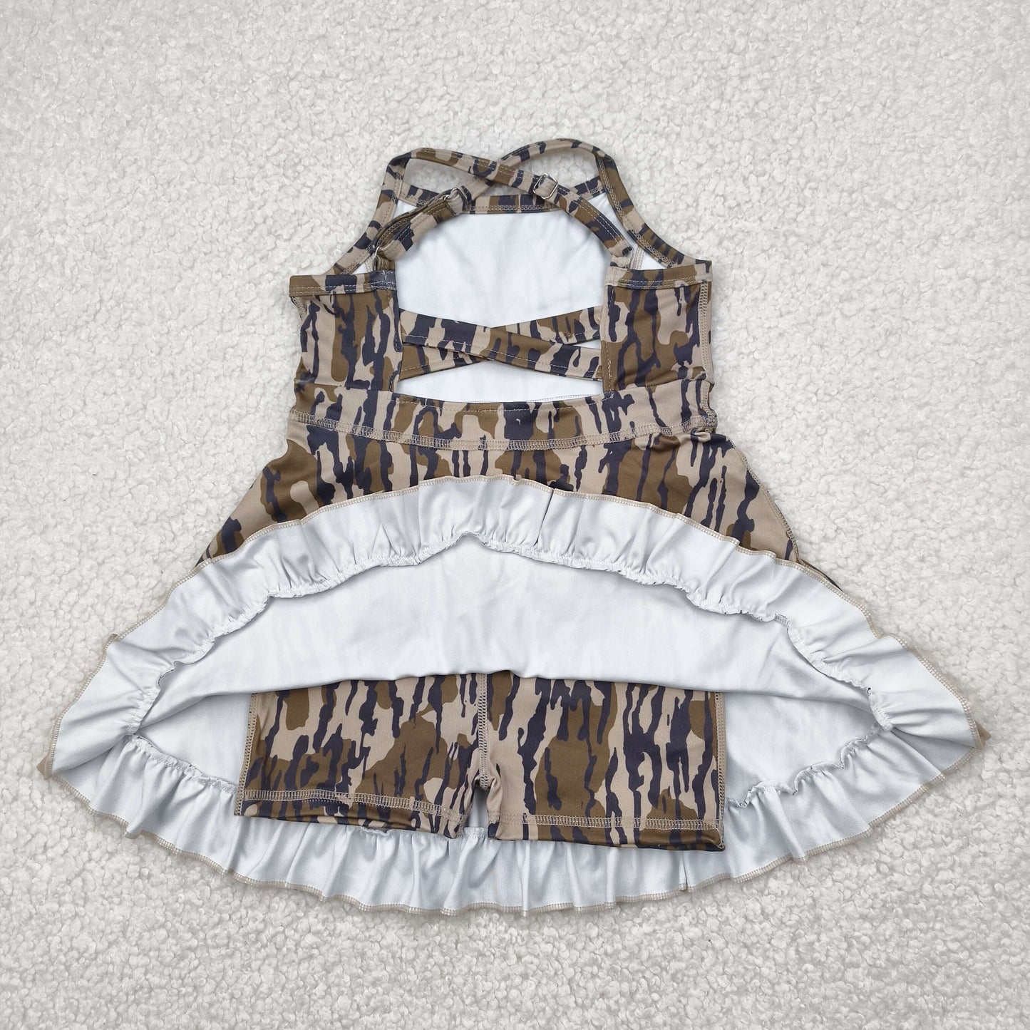 GSD2314 Camo Print Girls Summer Knee Length Shorts Yoga Dress