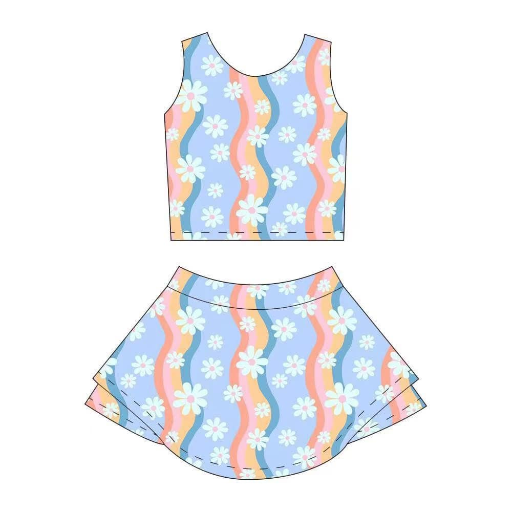 (Pre-order)GSD2328 Rainbow Flowers Tank Top Skirts Shorts Girls Yoga Outfits