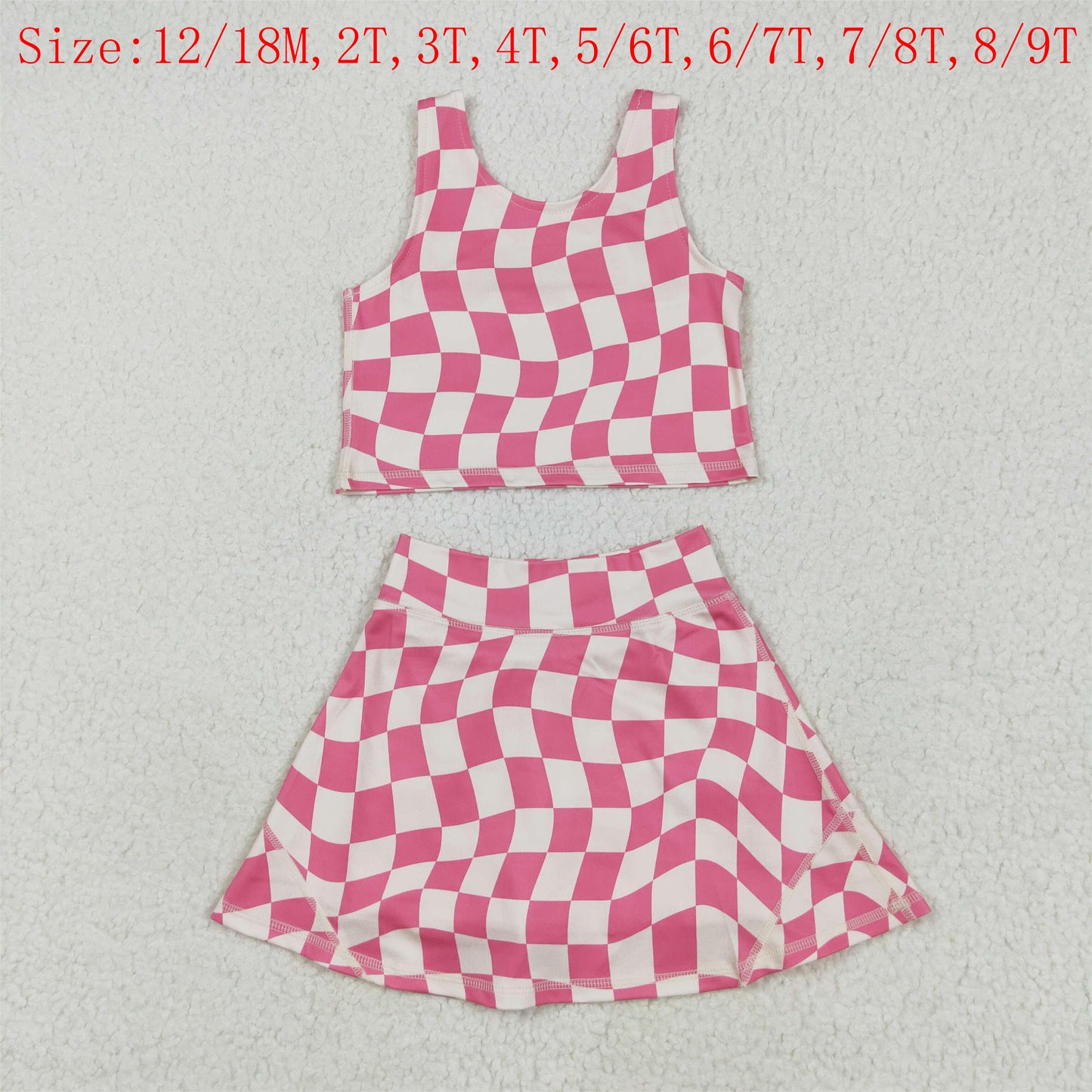 GSD2329 Hot Pink Plaid Tank Top Girls Summer Shorts Skirts Knee Length Yoga Clothes Set