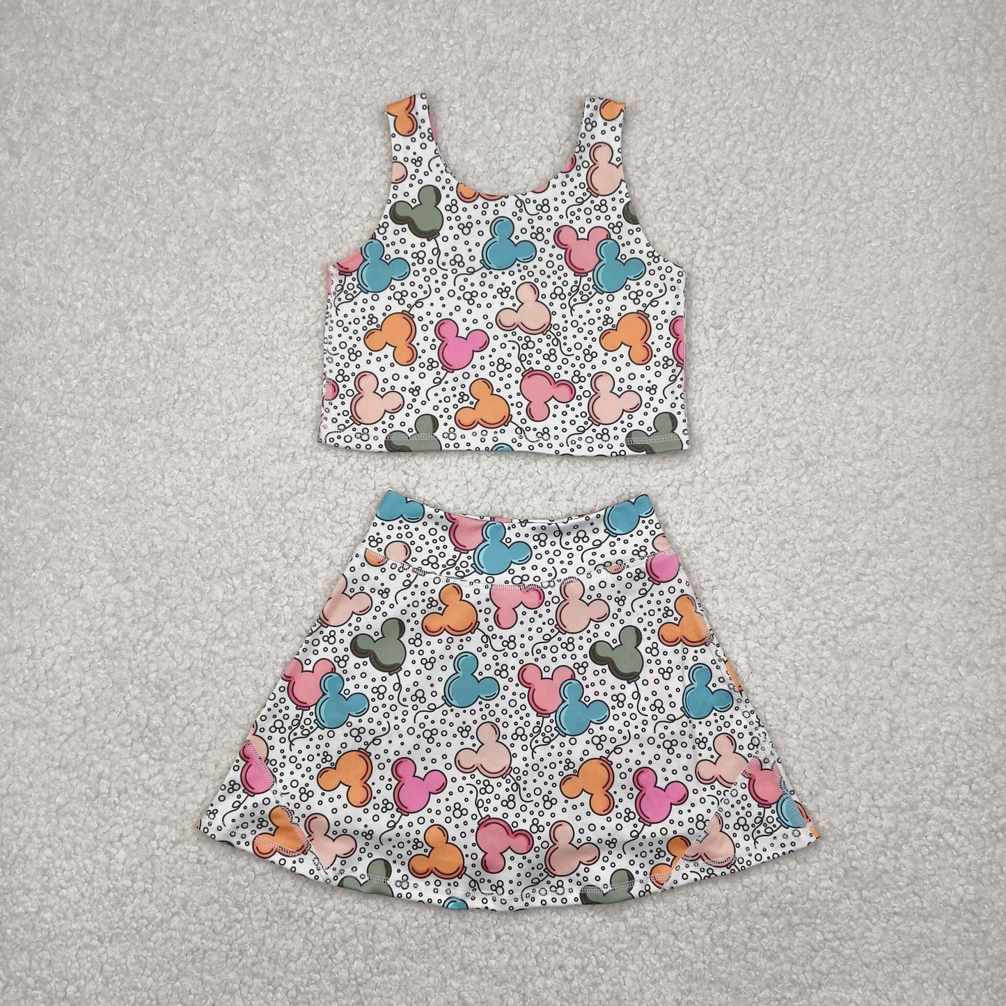 GSD2331 Cartoon Mouse Tank Top Skirts Shorts Girls Summer Yoga Outfits