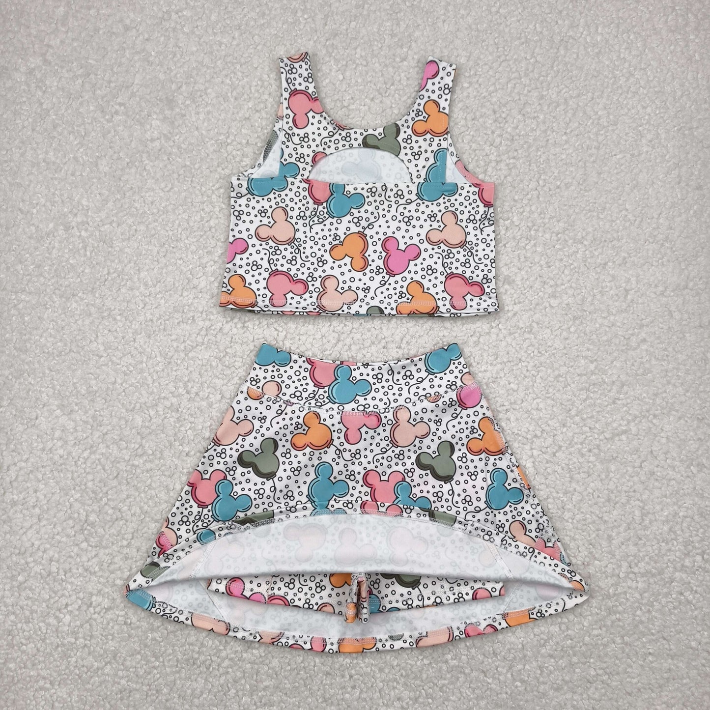 GSD2331 Cartoon Mouse Tank Top Skirts Shorts Girls Summer Yoga Outfits