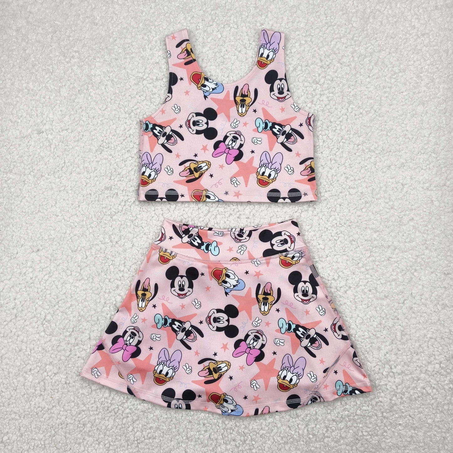 GSD2332 Cartoon Mouse Stars Tank Top Skirts Shorts Girls Yoga Outfits