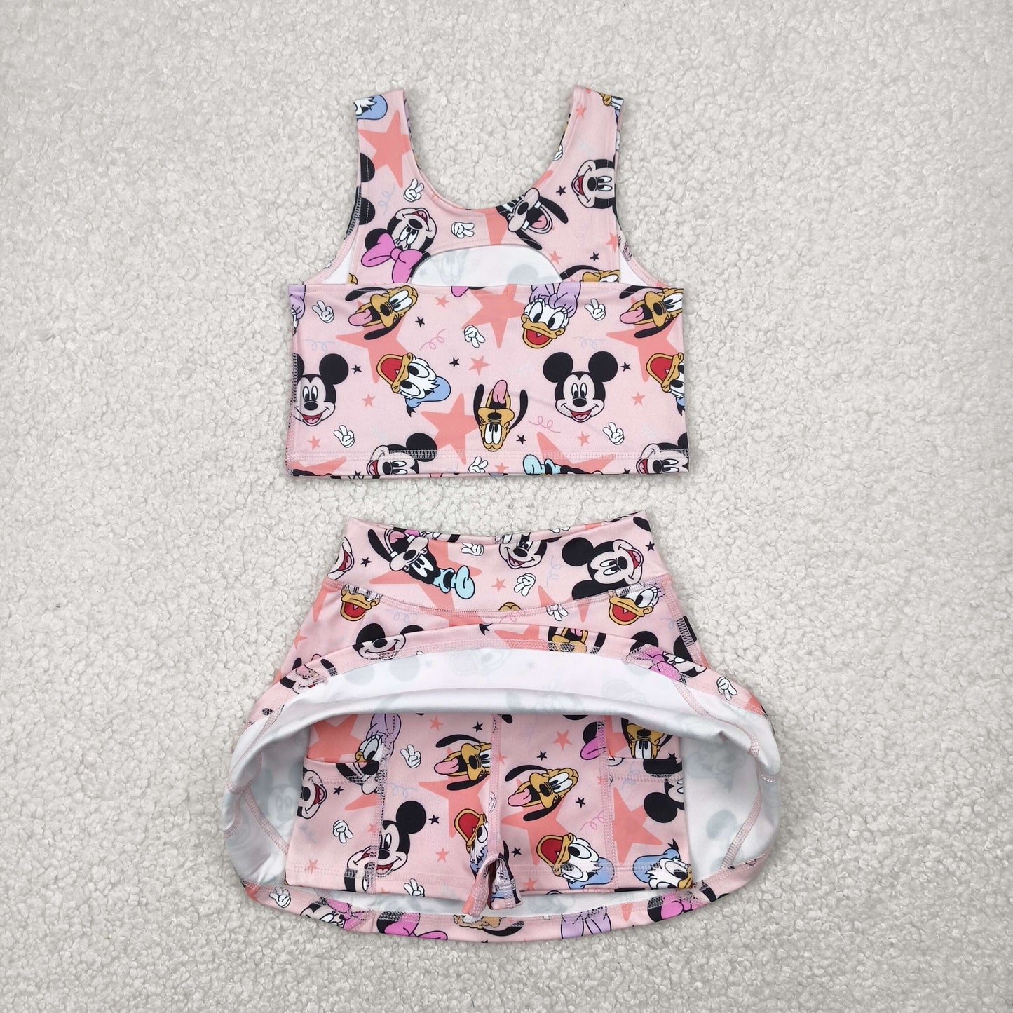 GSD2332 Cartoon Mouse Stars Tank Top Skirts Shorts Girls Yoga Outfits