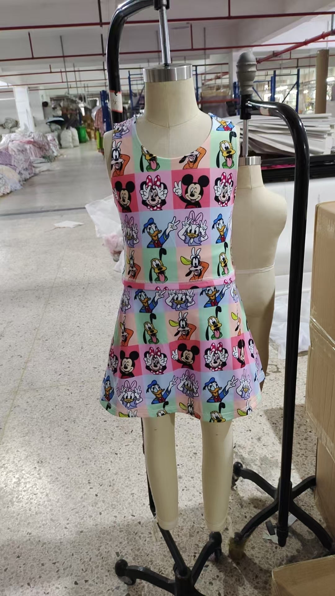 GSD2333 Cartoon Mouse Plaid Tank Top Skirts Shorts Girls Yoga Outfits