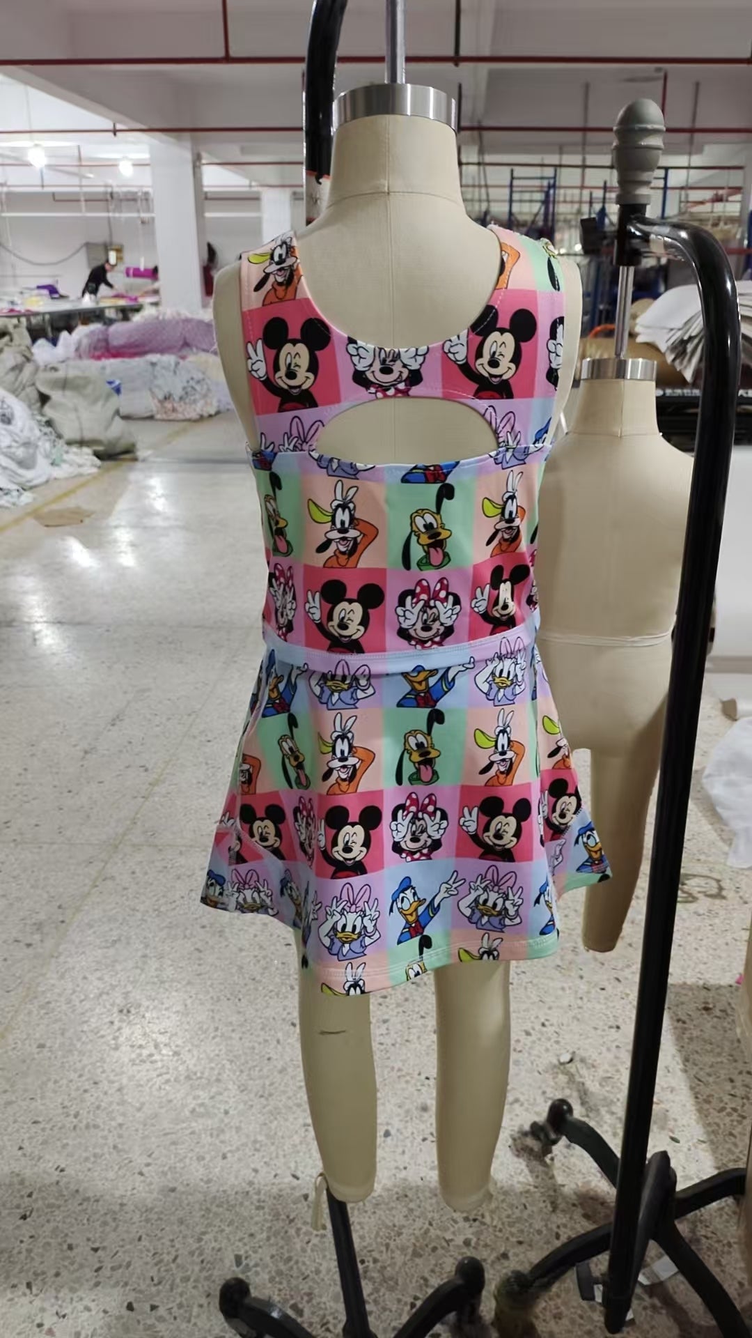 GSD2333 Cartoon Mouse Plaid Tank Top Skirts Shorts Girls Yoga Outfits