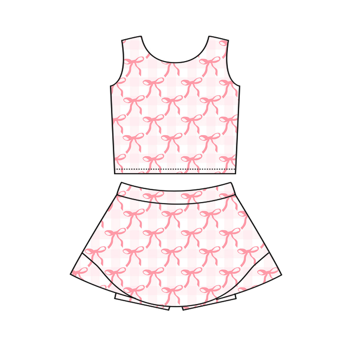 (Pre-order)GSD2337 Pink Bows Tank Top Skirts Shorts Girls Yoga Outfits