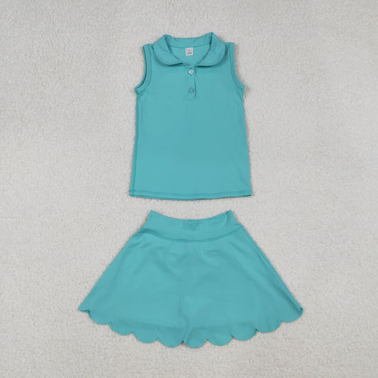 GSD2349 Blue Sleeveless Polo Top Skirts Shorts Girls Summer Yoga Outfits