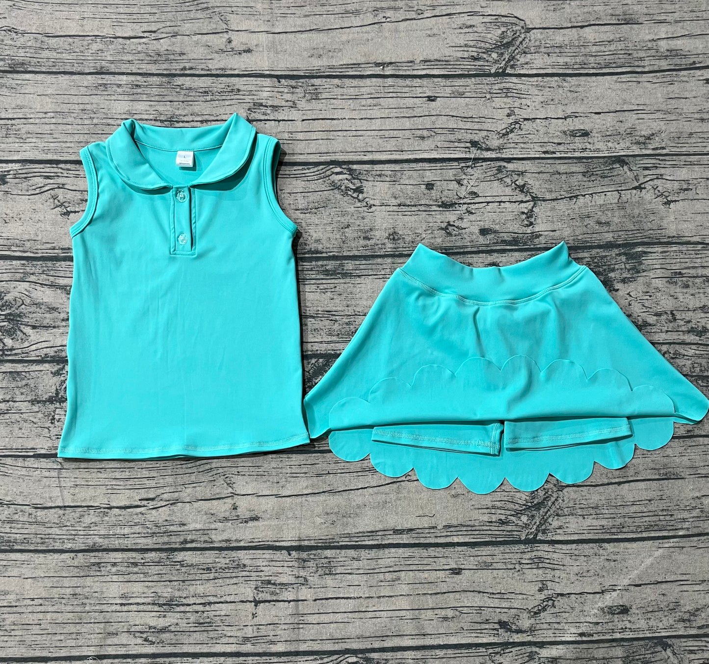 (Pre-order)GSD2349 Green Color Sleeveless Polo Top Skirts Girls Yoga Outfits