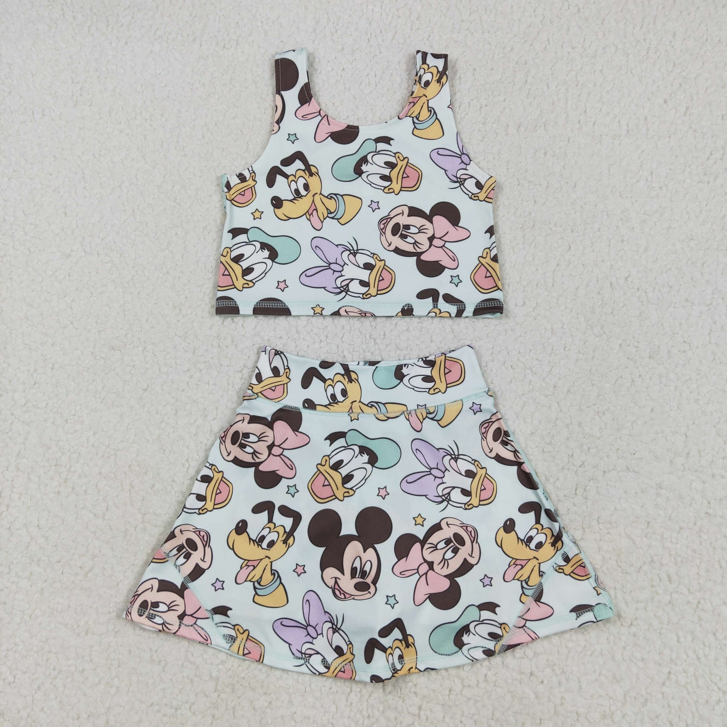 GSD2353 Cartoon Mouse Print Girls Summer Knee Length Shorts Yoga Dress
