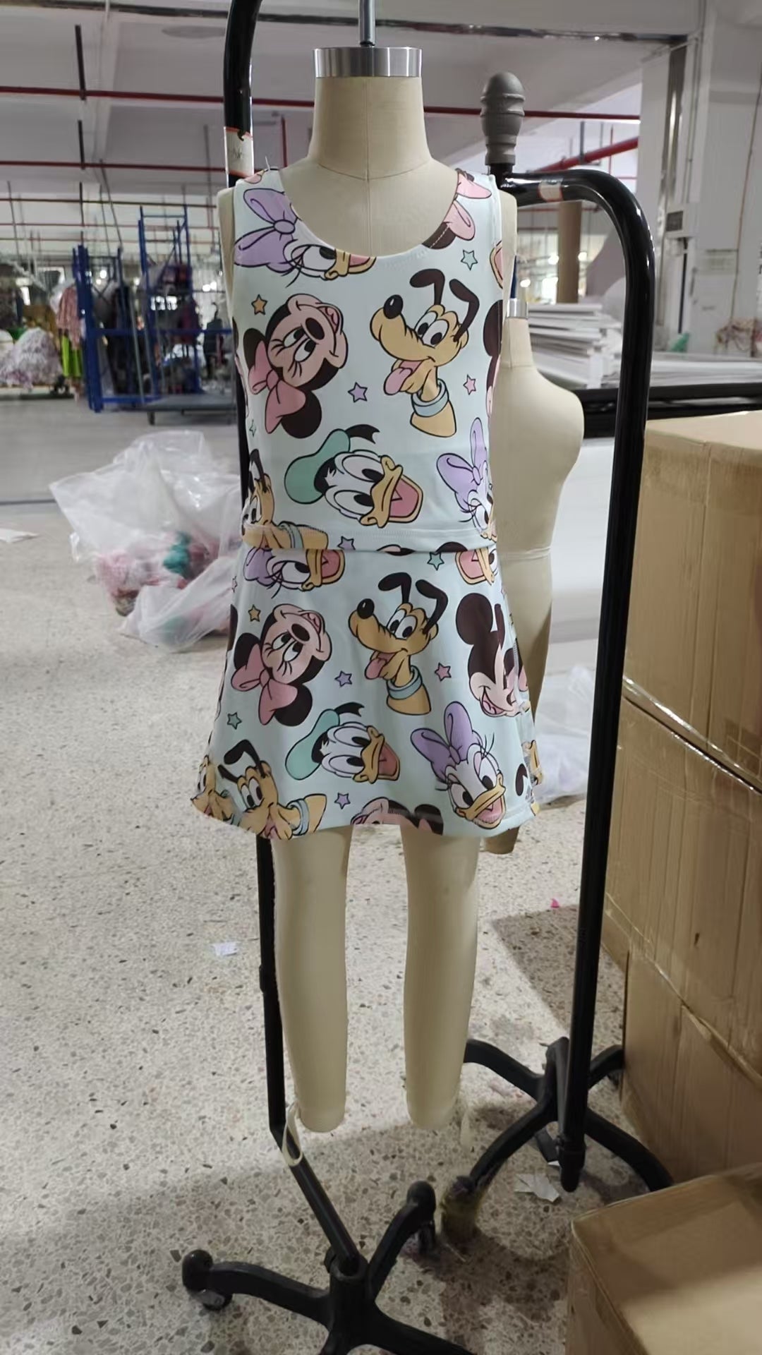 GSD2353 Cartoon Mouse Print Girls Summer Knee Length Shorts Yoga Dress