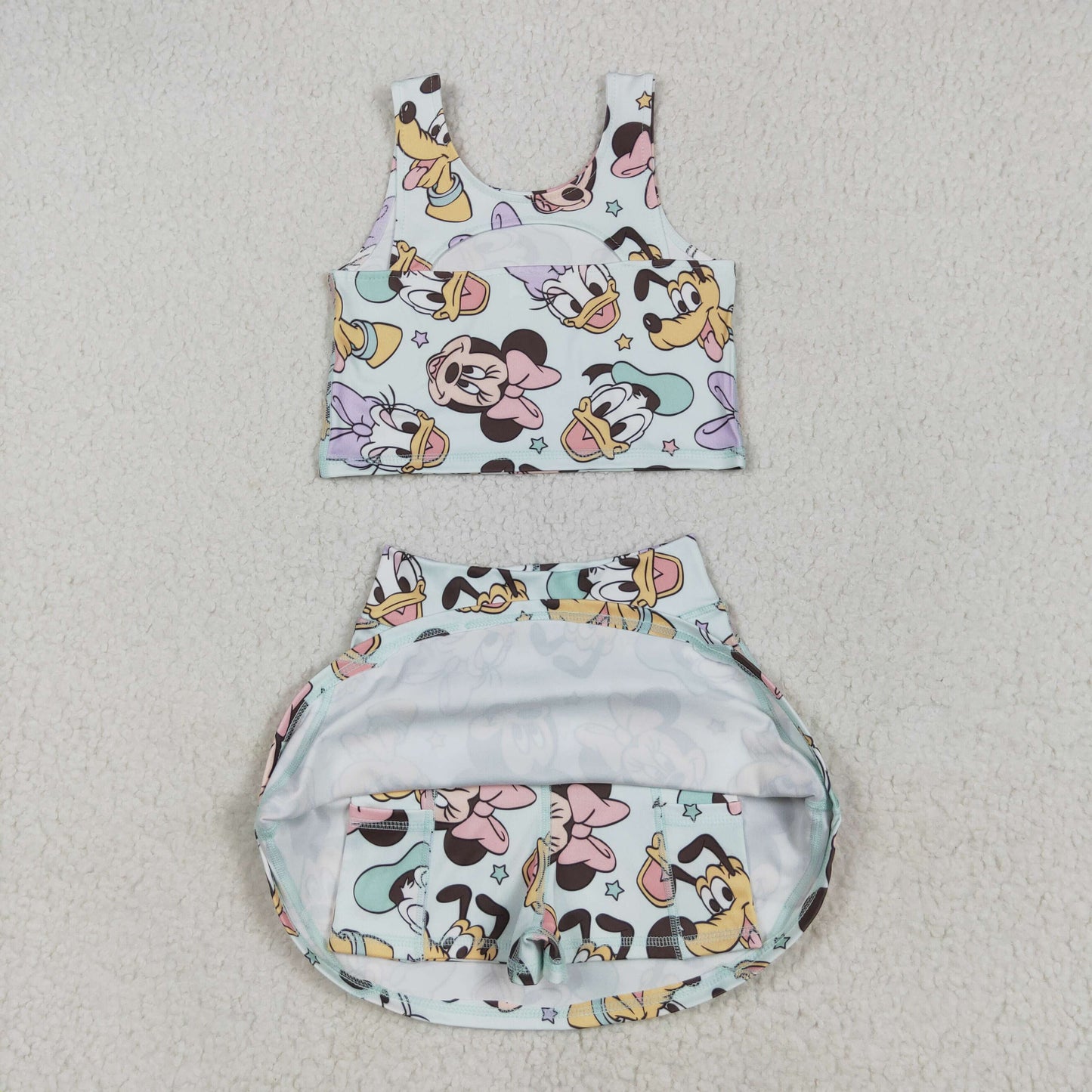 GSD2353 Cartoon Mouse Print Girls Summer Knee Length Shorts Yoga Dress