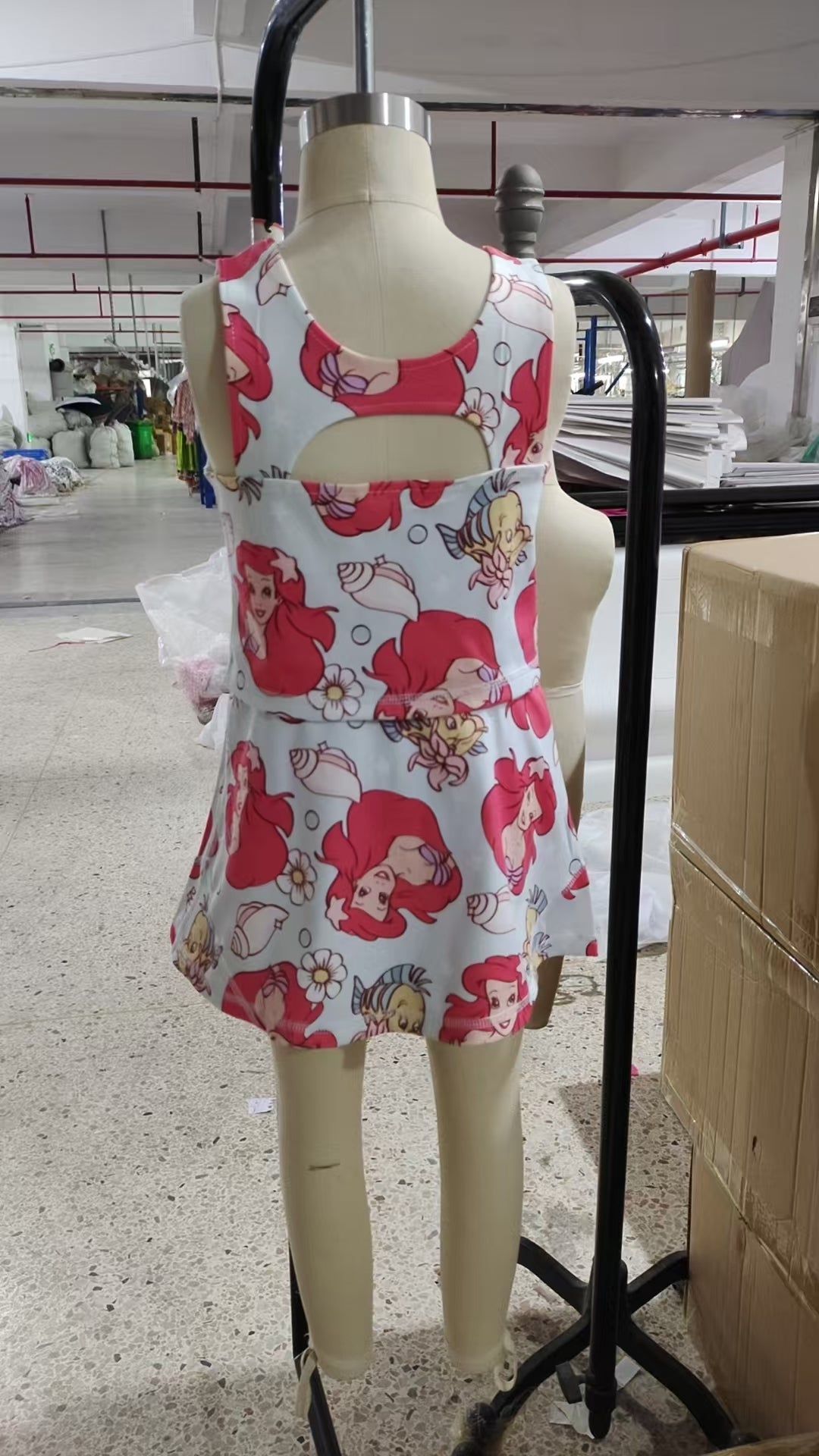 GSD3231 Cartoon Princess Mermaid Fish Tank Top Skirts Shorts Girls Summer Yoga Clothes Set