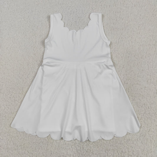 GSD2370 White Color Girls Summer Knee Length Yoga Dress