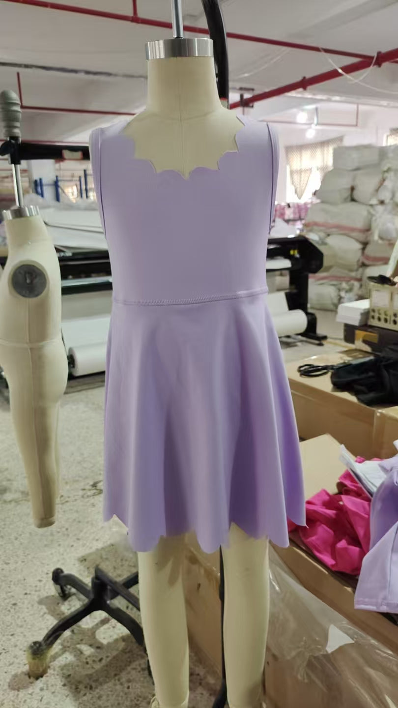 GSD2372 Purple Color Girls Summer Knee Length Yoga Dress