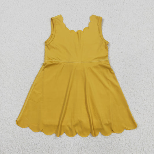 GSD2373 Yellow Color Girls Summer Shorts Knee Length Yoga Dress