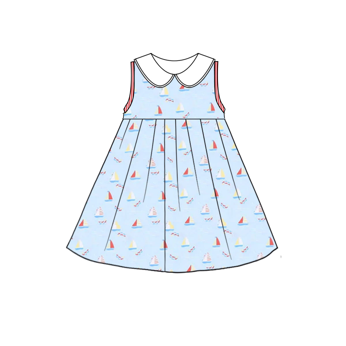 (Pre-order)GSD2376 Sailboat Print Girls Summer Knee Length Dress