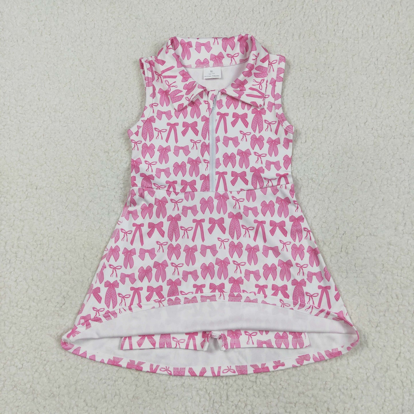 GSD2379 Pink Bows Print Girls Zipper Summer Shorts Knee Length Yoga Dress