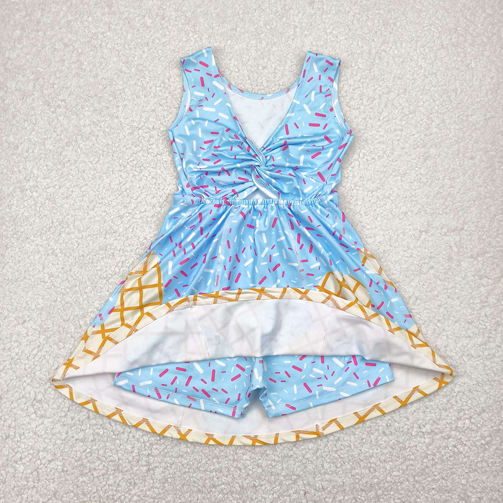6 Colors Sprinkles Girls Summer Knee Length Yoga Dress Sisters Wear